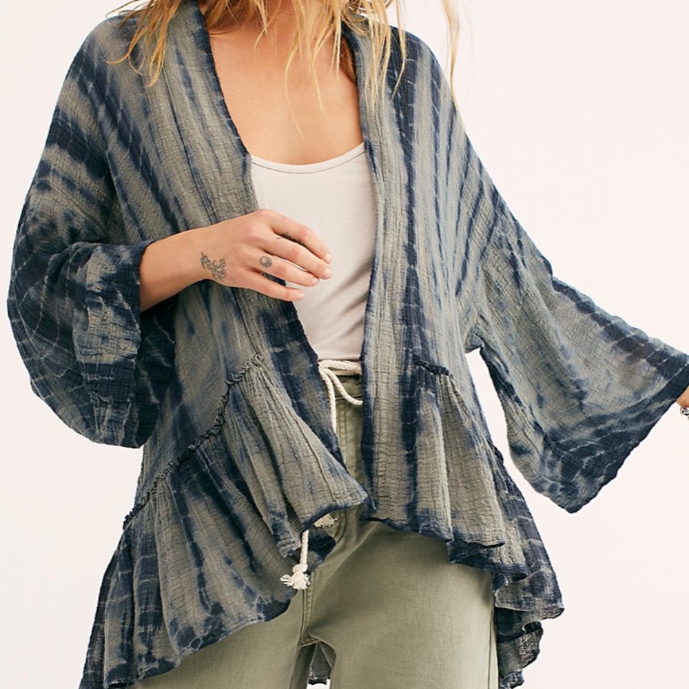 Free People Sasha Kimono Tie Dye Green Combo XS/S